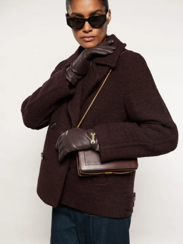 Reiss Burgundy Leather Hardware-embellished Gloves