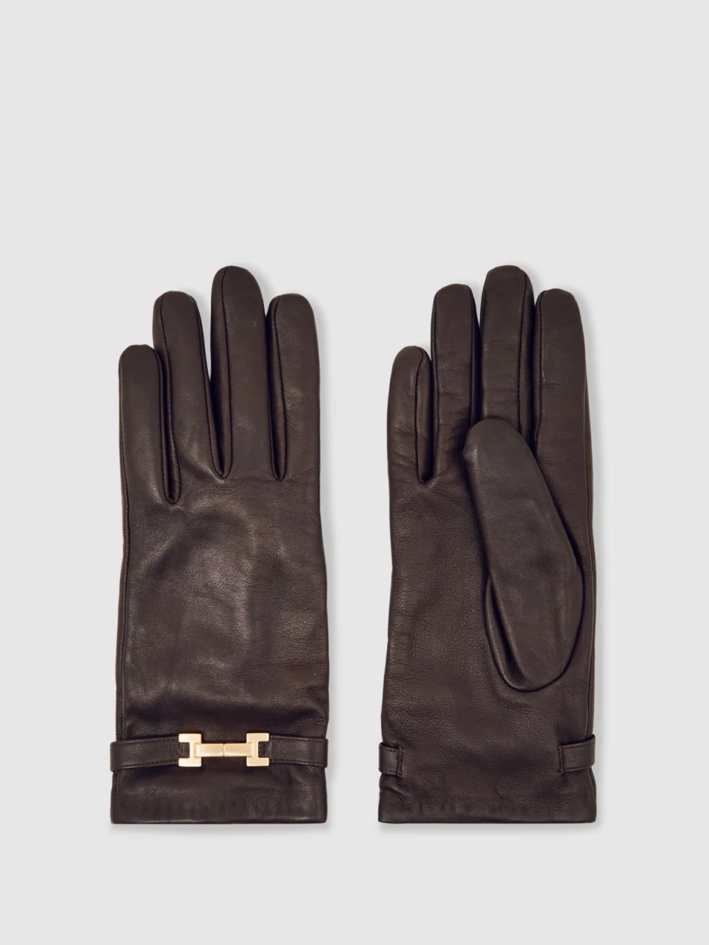 Reiss Burgundy Leather Hardware-embellished Gloves, view 2