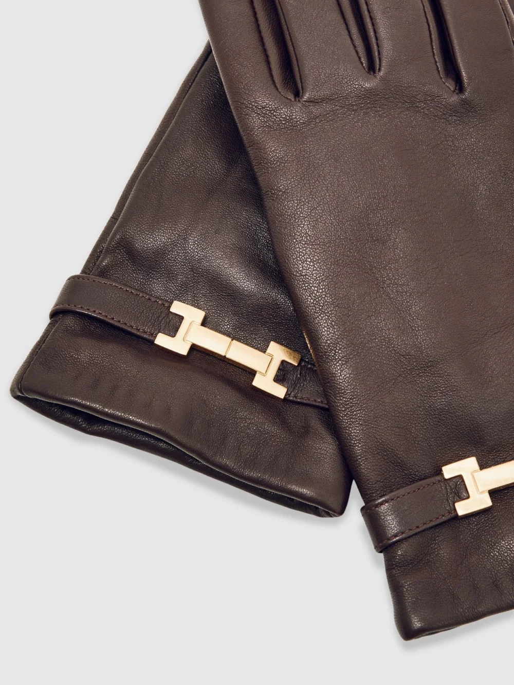 Reiss Burgundy Leather Hardware-embellished Gloves, view 3
