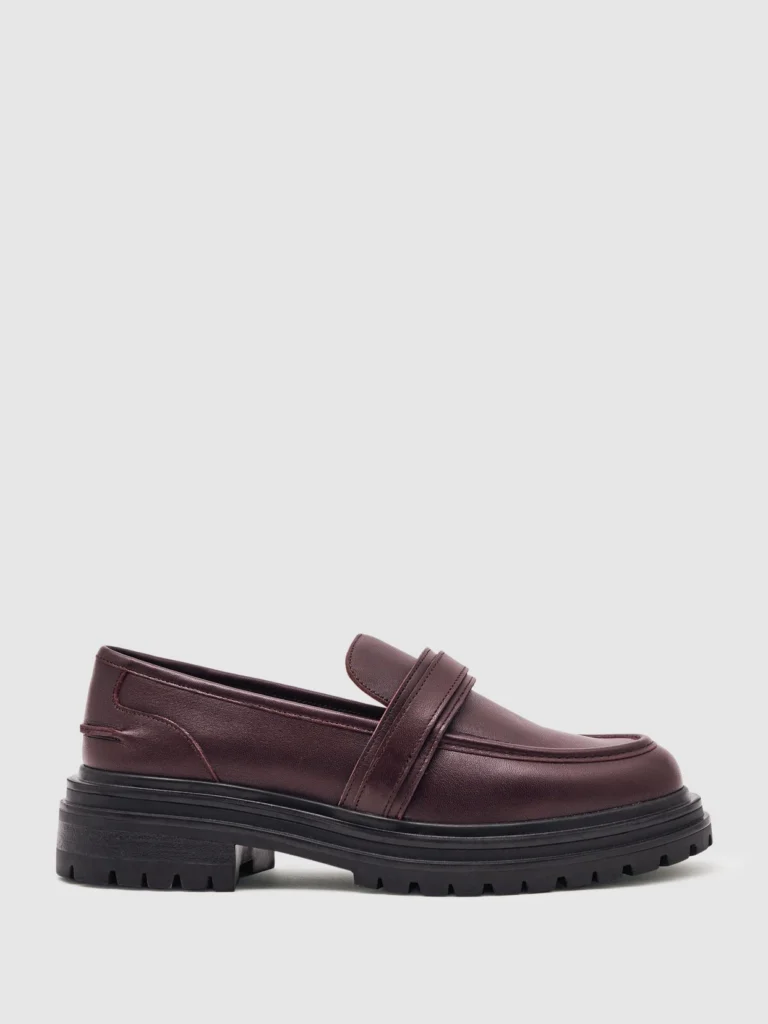 Reiss Burgundy Leather Strap-detail Lug-sole Loafers