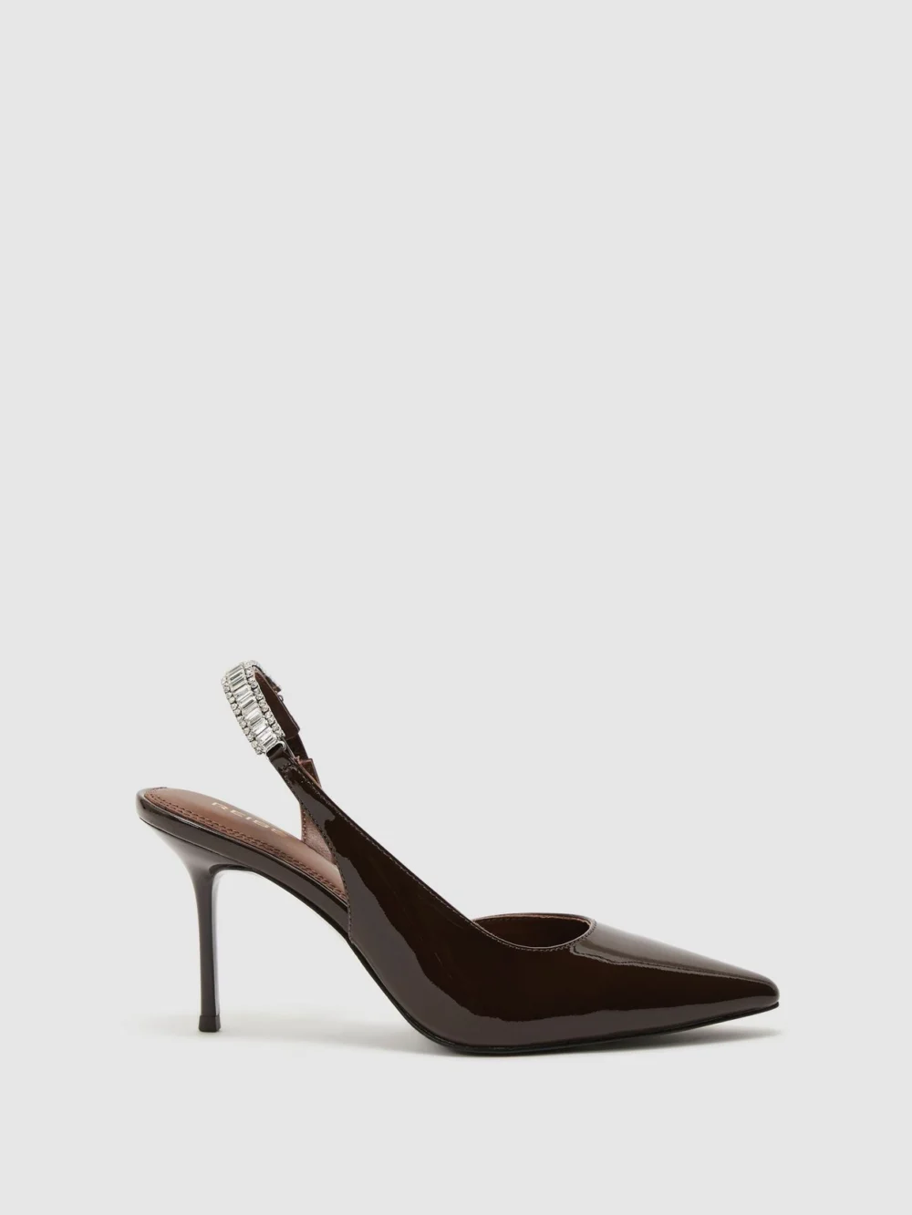 Reiss Burgundy Patent Leather Crystal-slingback Court Shoes, view 2