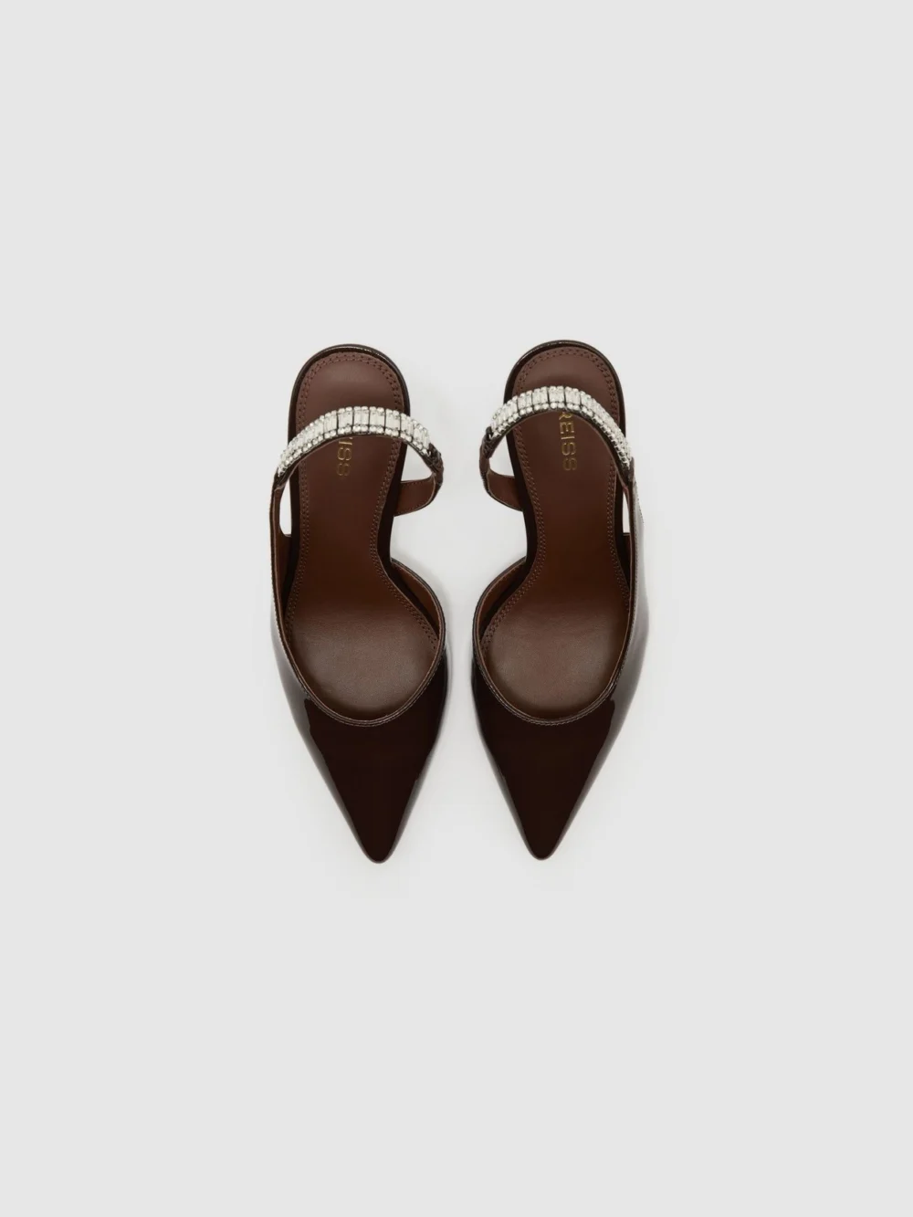 Reiss Burgundy Patent Leather Crystal-slingback Court Shoes, view 3