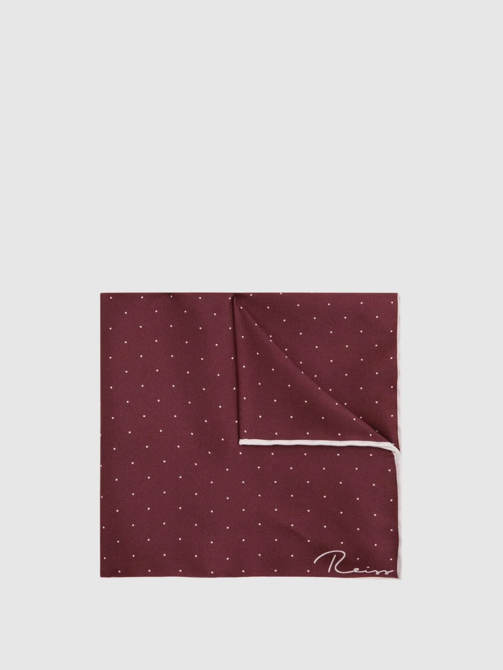 Reiss Burgundy Polka Dot Silk Pocket Square