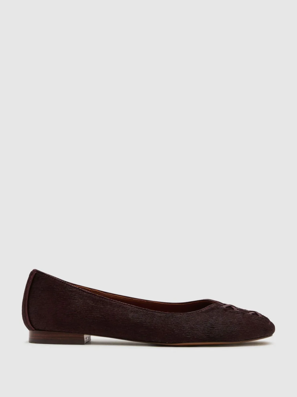 Reiss Burgundy Pony Hair-effect Leather Lace-up Ballet Flats, view 2