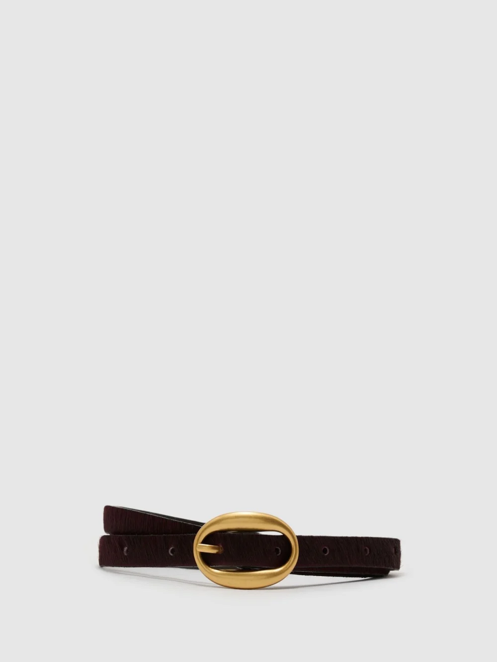 Reiss Burgundy Pony Hair-effect Oval-buckle Slim Belt, view 2