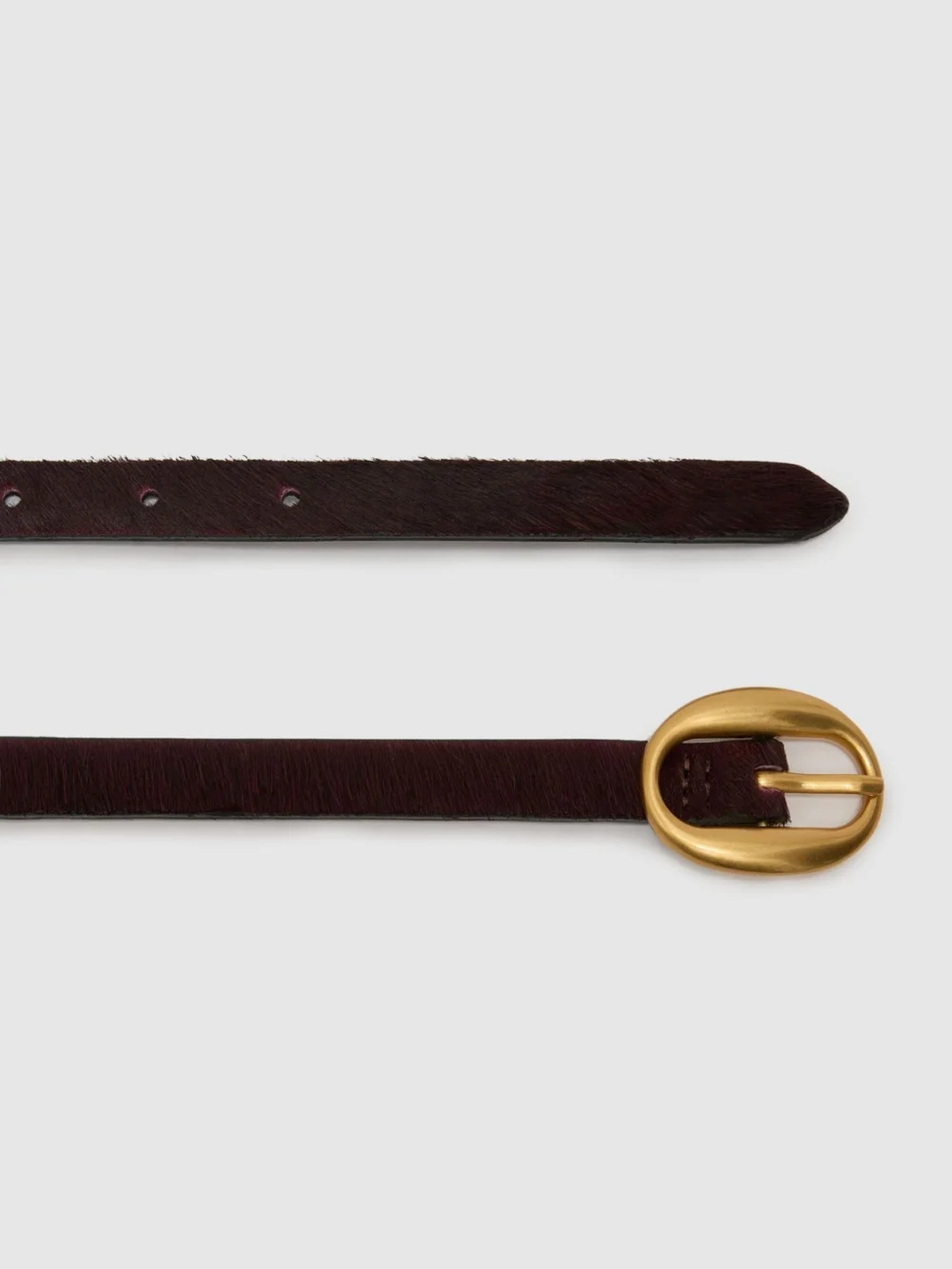 Reiss Burgundy Pony Hair-effect Oval-buckle Slim Belt, view 3