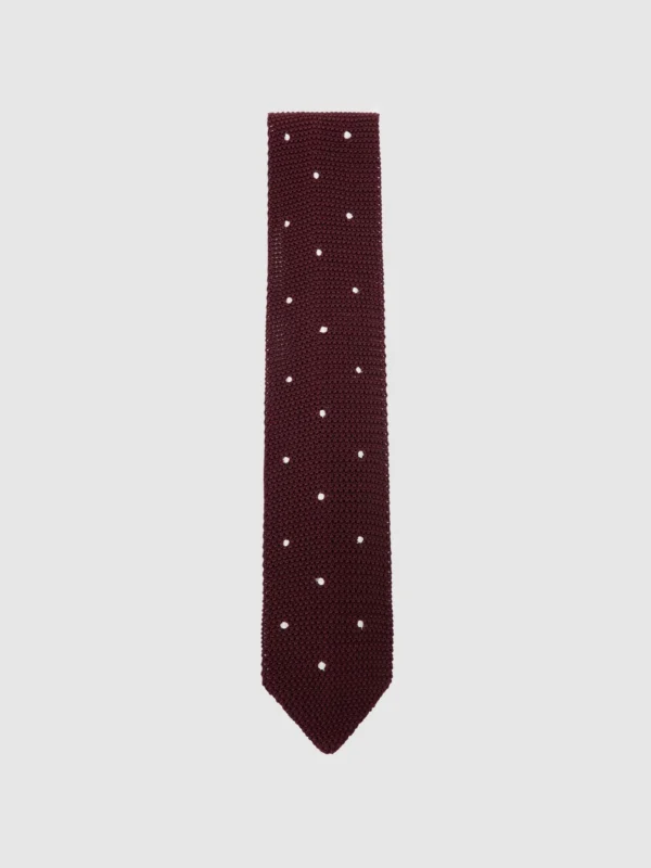 Reiss Burgundy Punto Silk Knitted Pin-dot Tie,