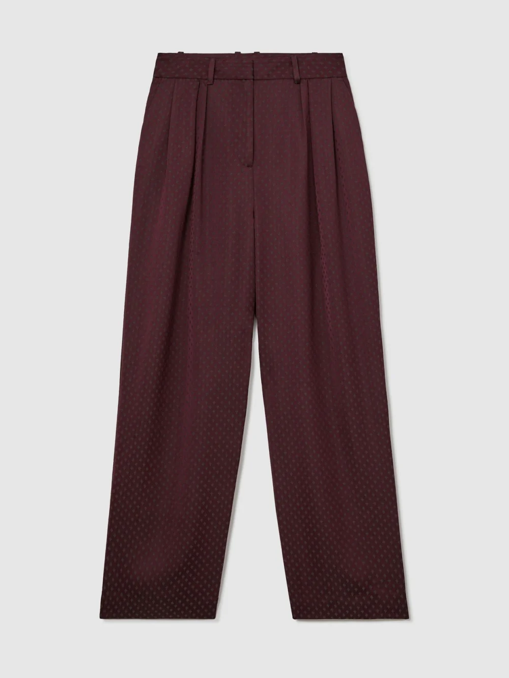 Reiss Burgundy Red Jacquard Wide-leg Pleated Trousers, view 2