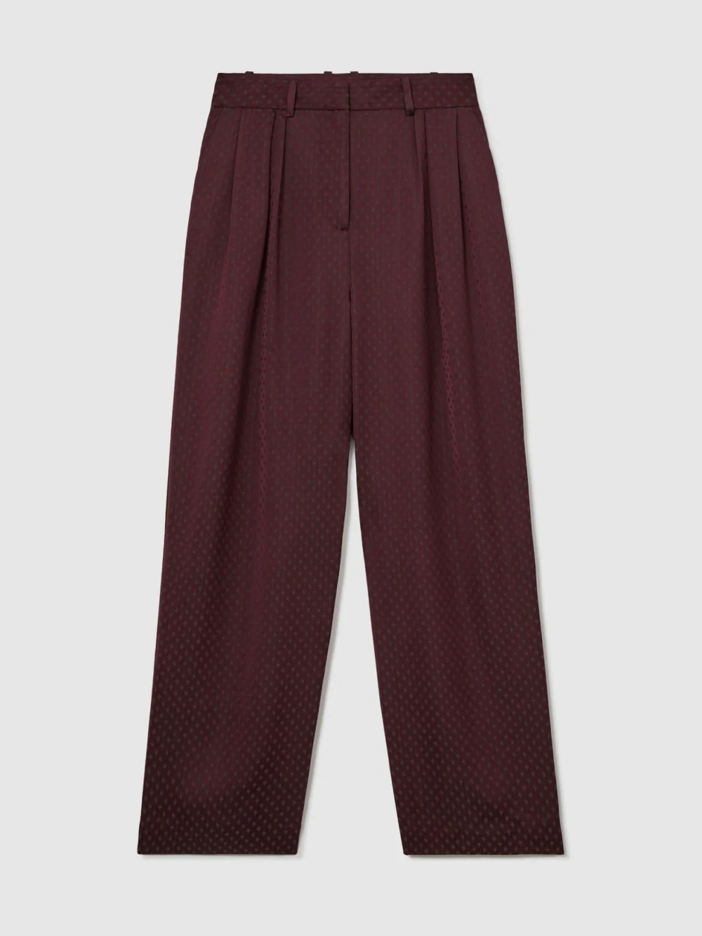 Reiss Burgundy Red Jacquard Wide-leg Pleated Trousers, view 6