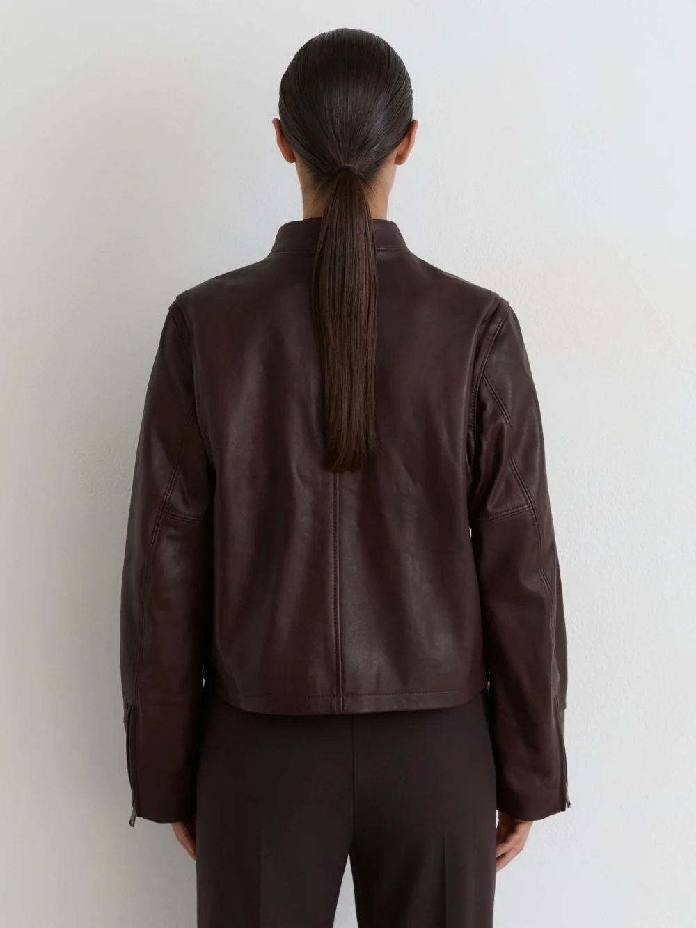 Reiss Burgundy Red Leather Biker Jacket, view 4