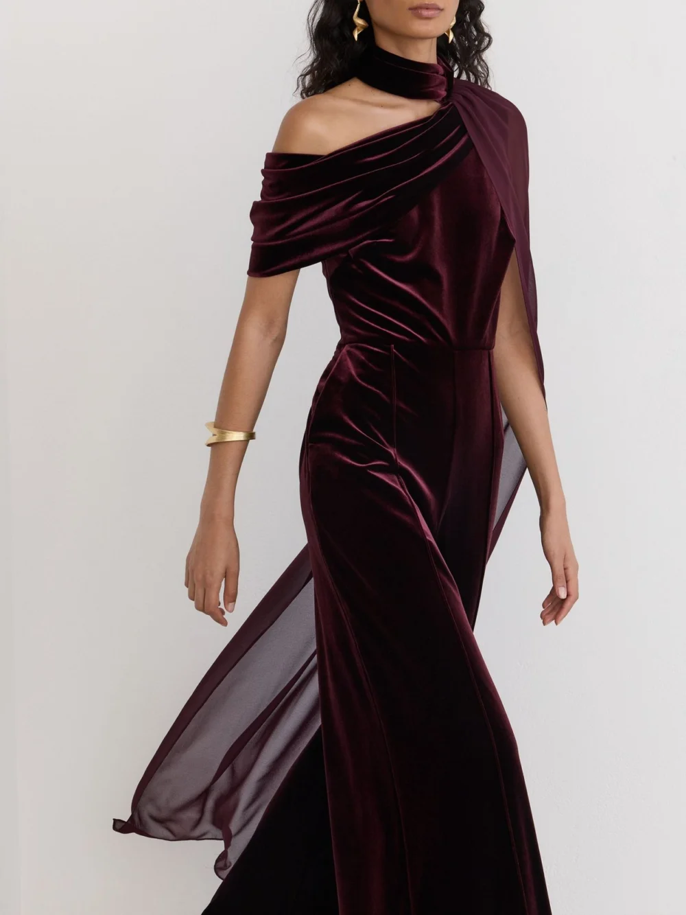 Reiss Burgundy Red Petite One-shoulder Drape Wide-leg Jumpsuit, view 3