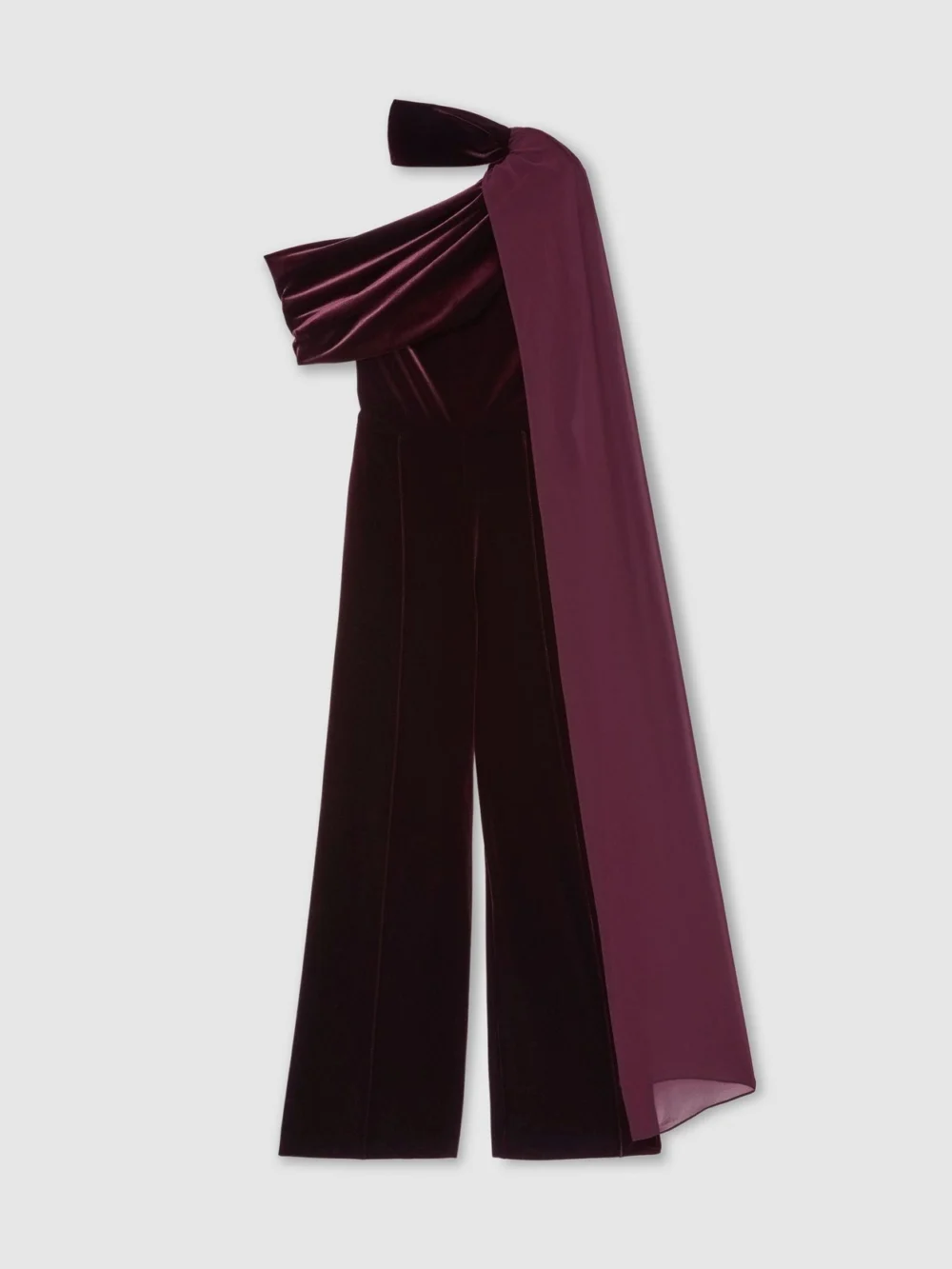 Reiss Burgundy Red Petite One-shoulder Drape Wide-leg Jumpsuit, view 6