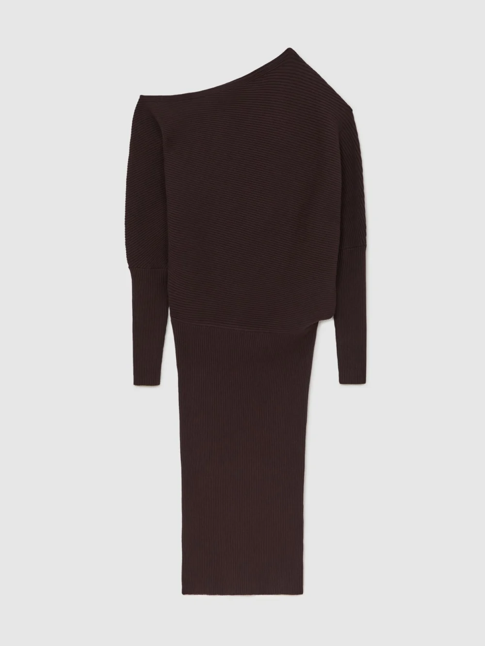 Reiss Burgundy Ribbed Off-The-Shoulder Midi Dress, view 2