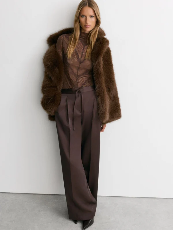 Reiss Burgundy Satin Wide-leg Drawstring Trousers
