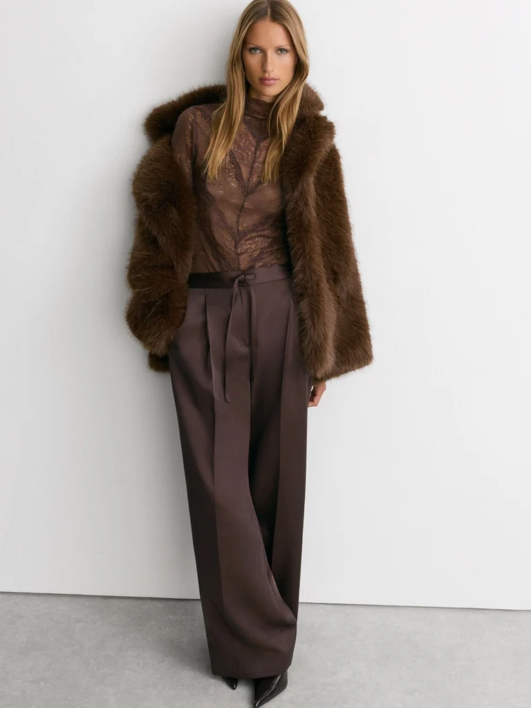 Reiss Burgundy Satin Wide-leg Drawstring Trousers