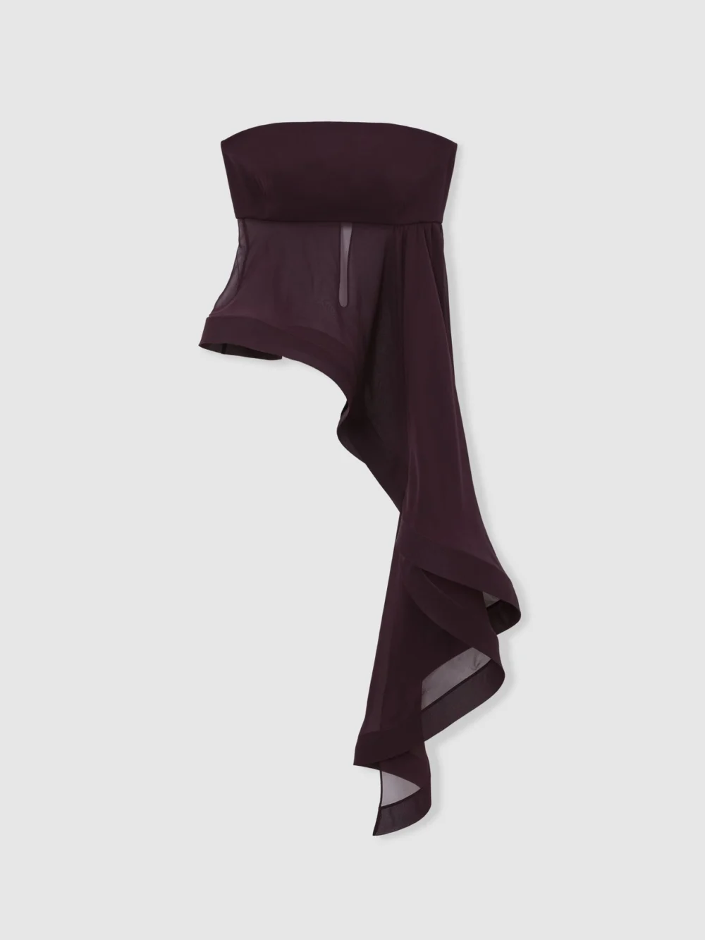 Reiss Burgundy Silk Asymmetric-ruffle Bandeau Top, view 2