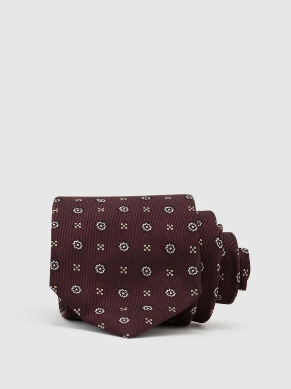 Reiss Burgundy Silk-blend Micro Floral Medallion Tie,