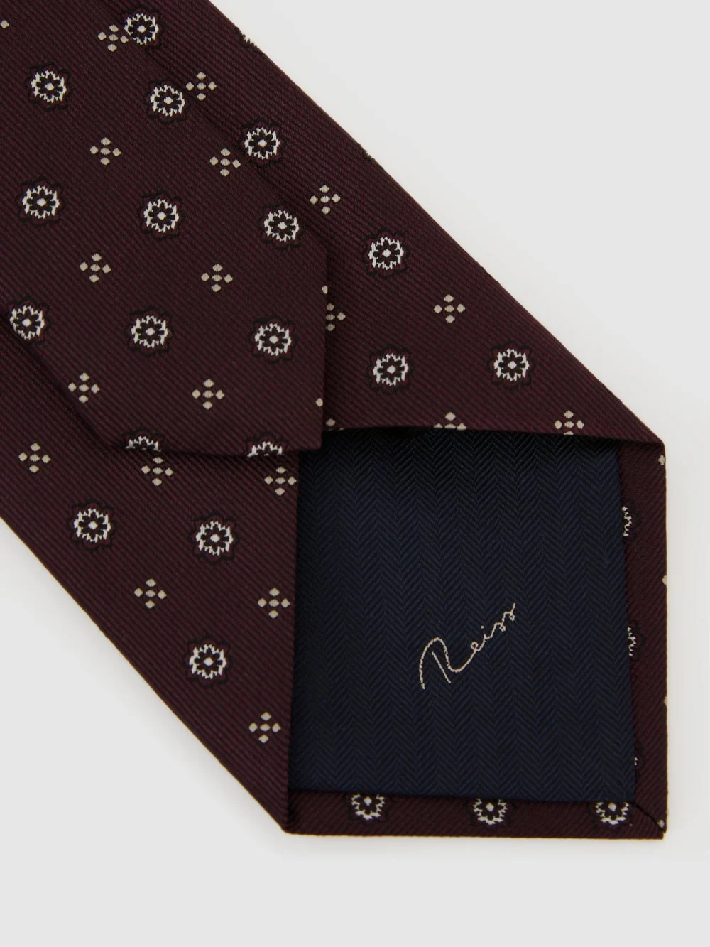 Reiss Burgundy Silk-blend Micro Floral Medallion Tie,, view 4