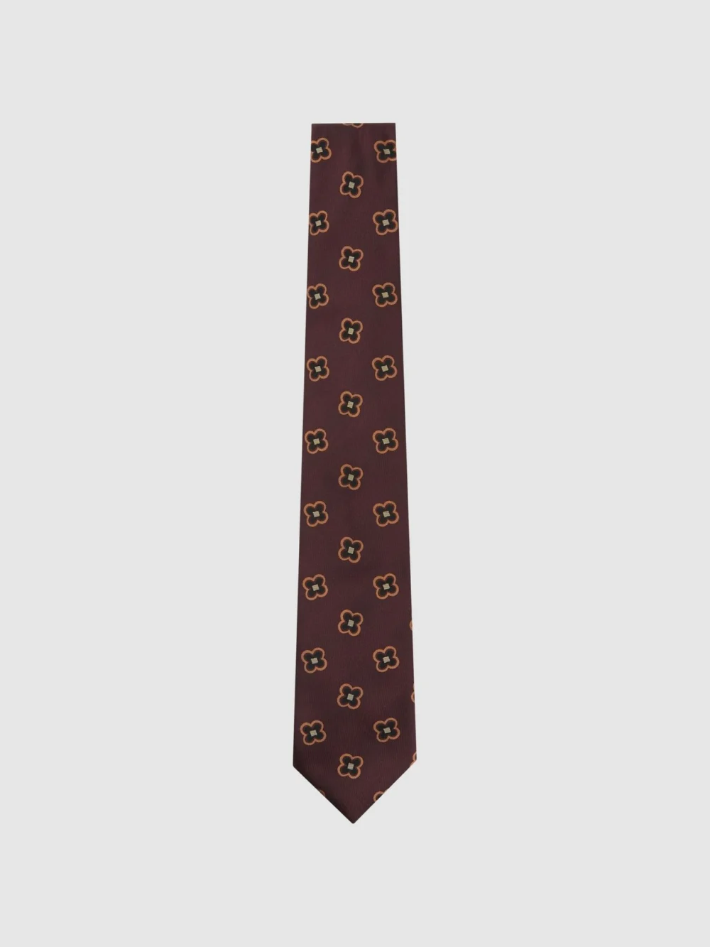 Reiss Burgundy Silk-blend Woven Floral-medallion Tie, view 2