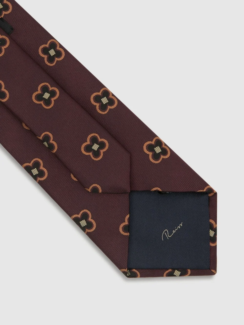 Reiss Burgundy Silk-blend Woven Floral-medallion Tie, view 4