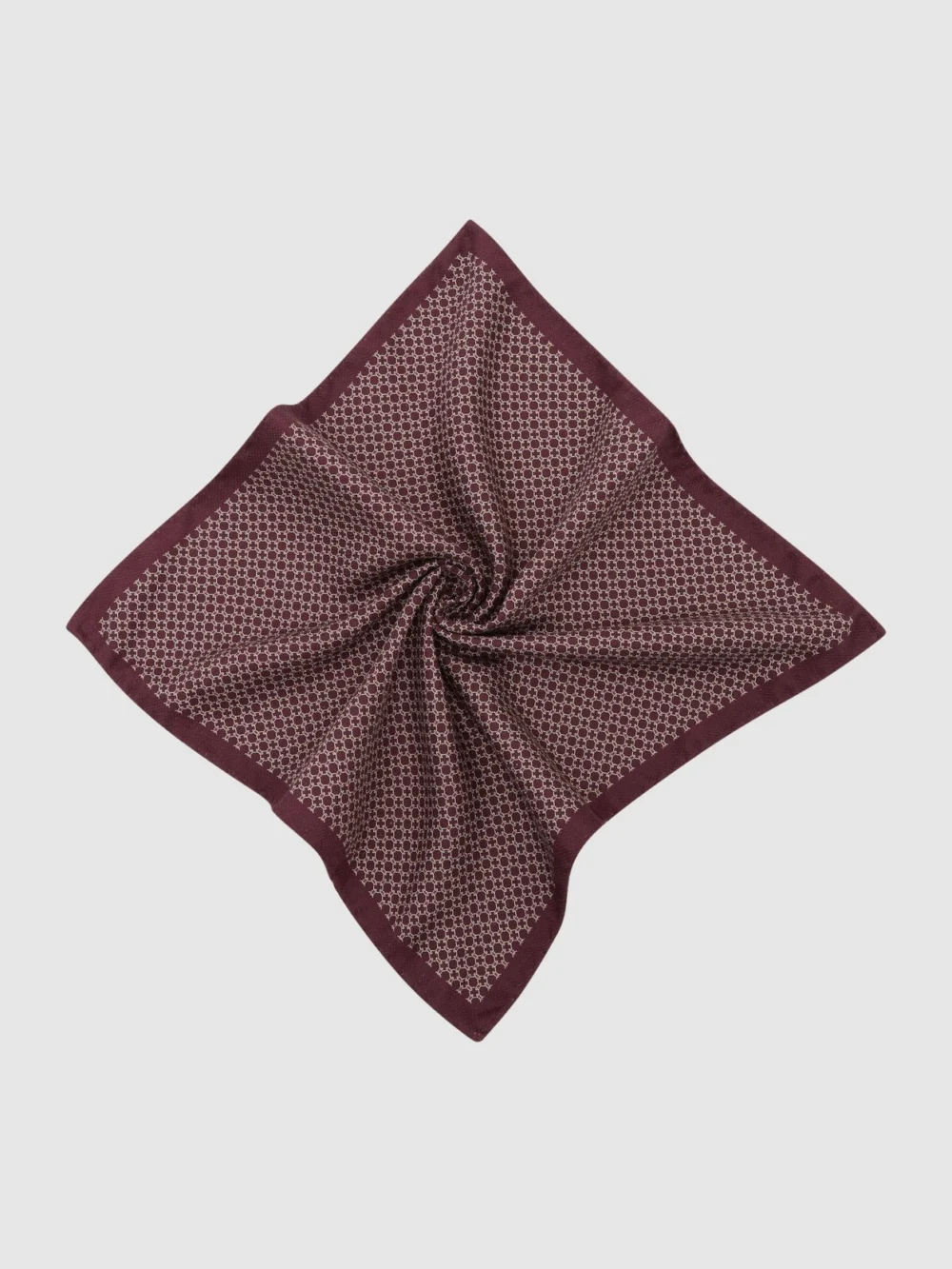 Reiss Burgundy Silk Geometric Chain-print Pocket Square, view 2