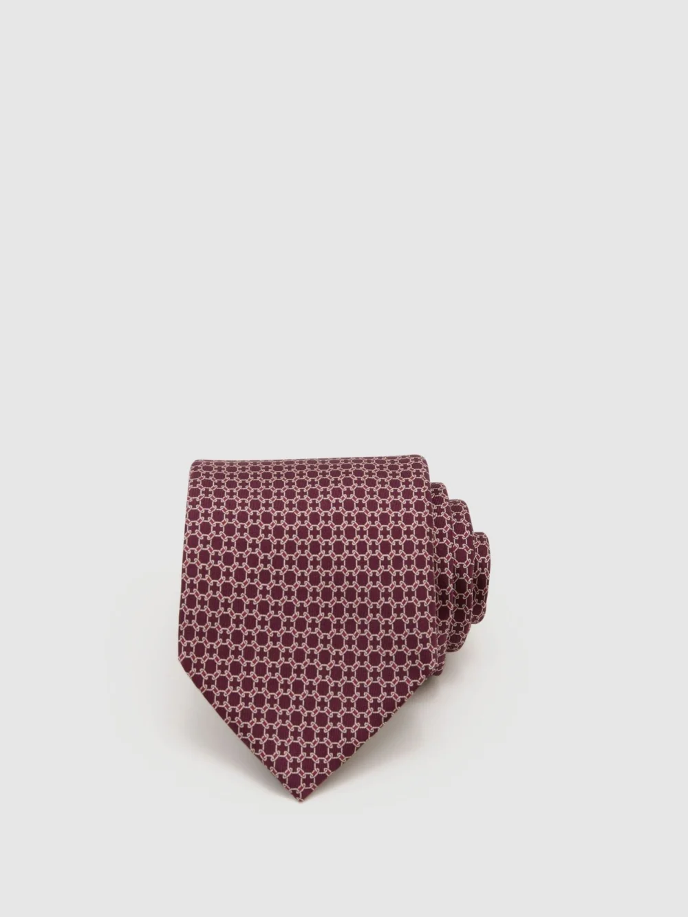 Reiss Burgundy Silk Geometric Chain-print Tie