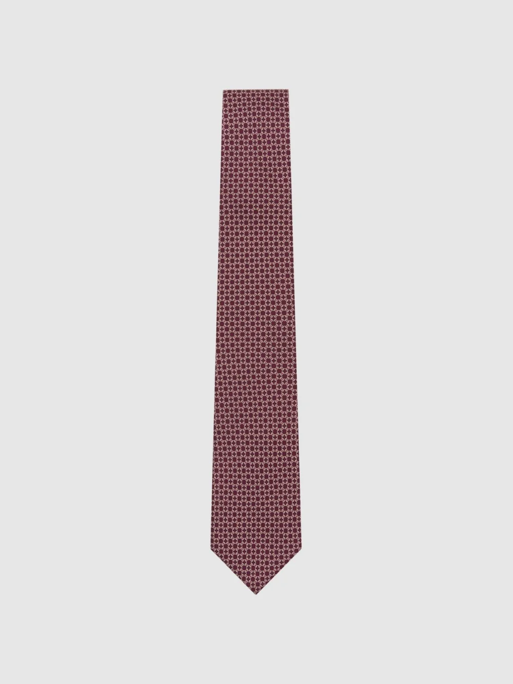 Reiss Burgundy Silk Geometric Chain-print Tie, view 2