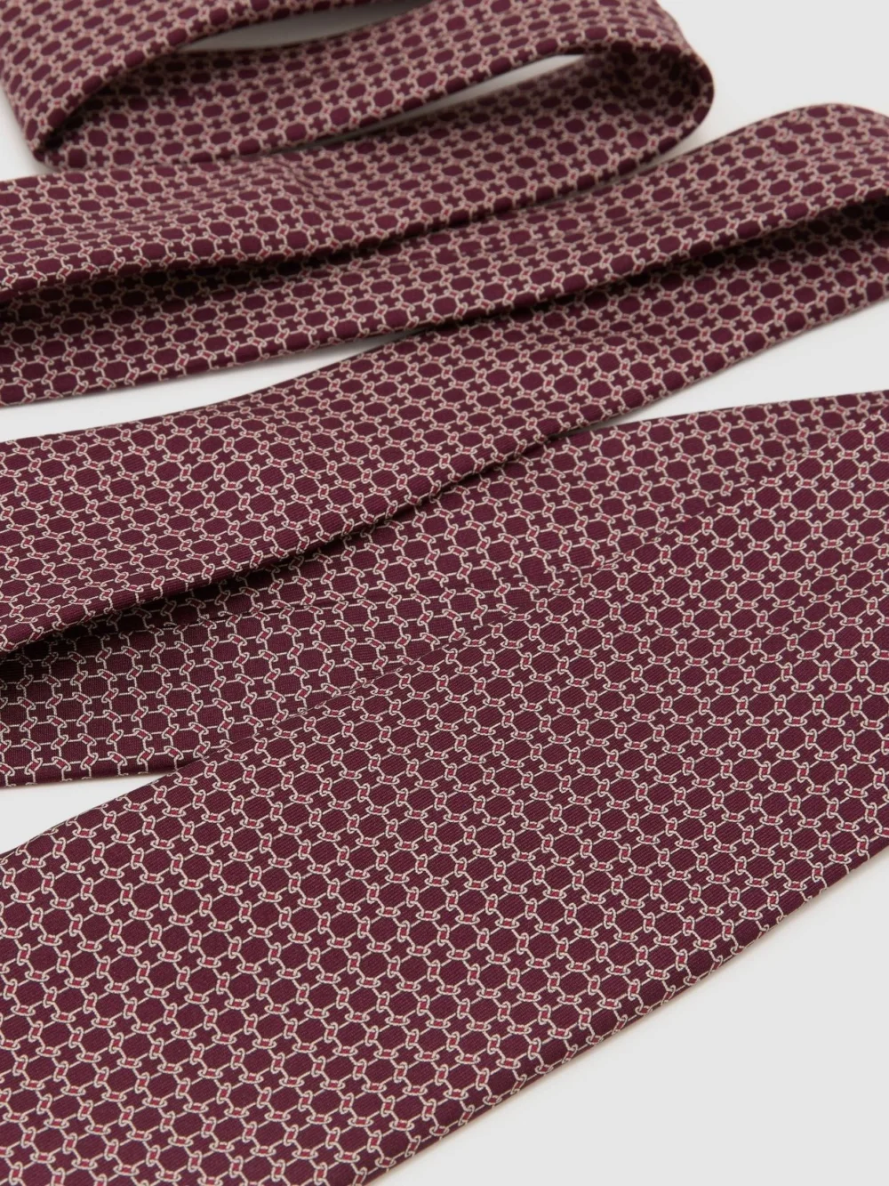 Reiss Burgundy Silk Geometric Chain-print Tie, view 3