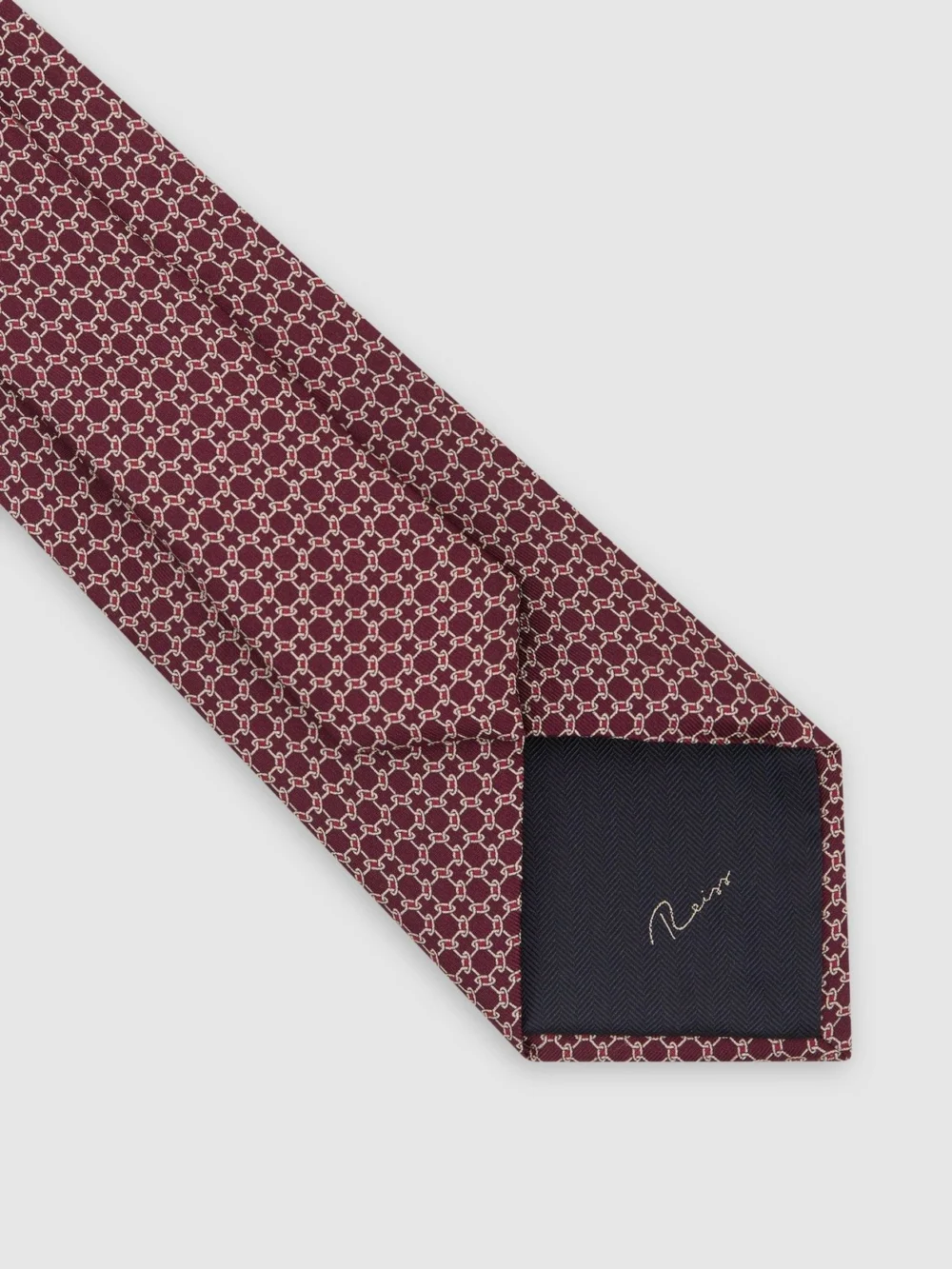 Reiss Burgundy Silk Geometric Chain-print Tie, view 4