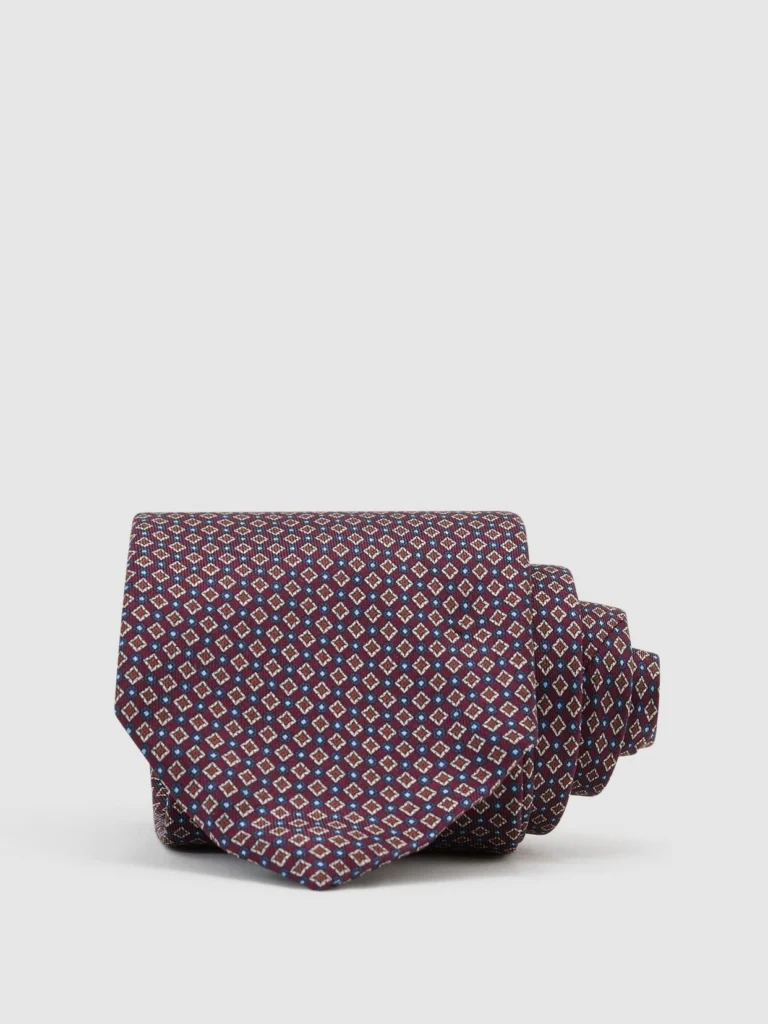 Reiss Burgundy Silk Twill Micro Diamond-print Tie,
