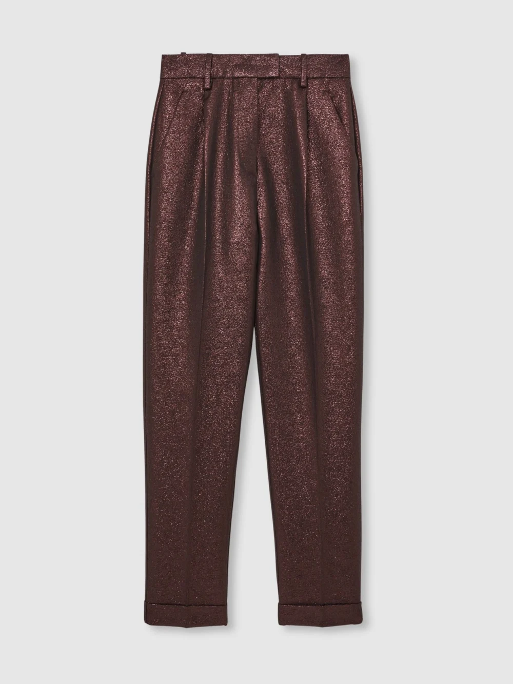 Reiss Burgundy Tapered Metallic Suit Trousers with Cotton, view 2