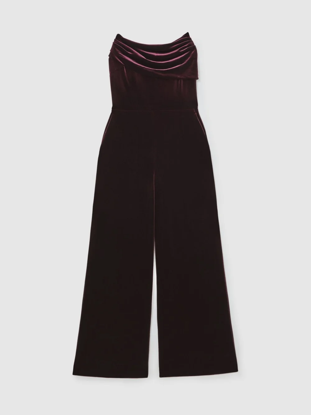 Reiss Burgundy Velvet Drape Strapless Jumpsuit, view 6