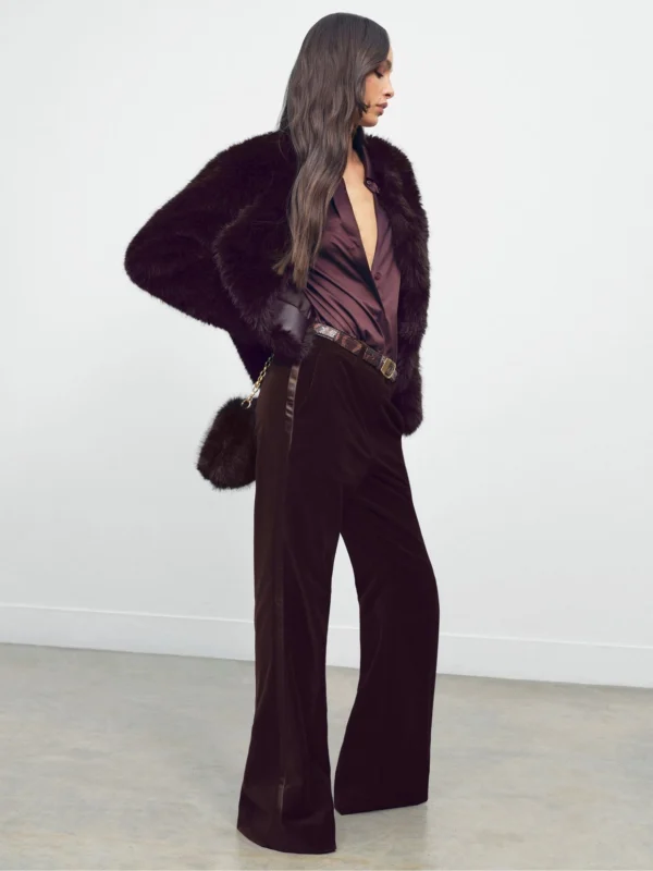 Reiss Burgundy Velvet Tuxedo-stripe Flared Trousers