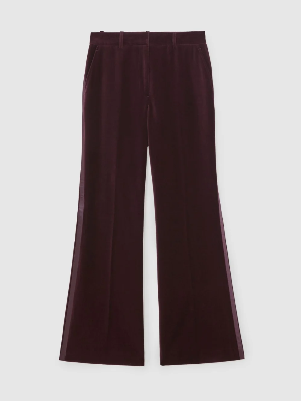 Reiss Burgundy Velvet Tuxedo-stripe Flared Trousers, view 2