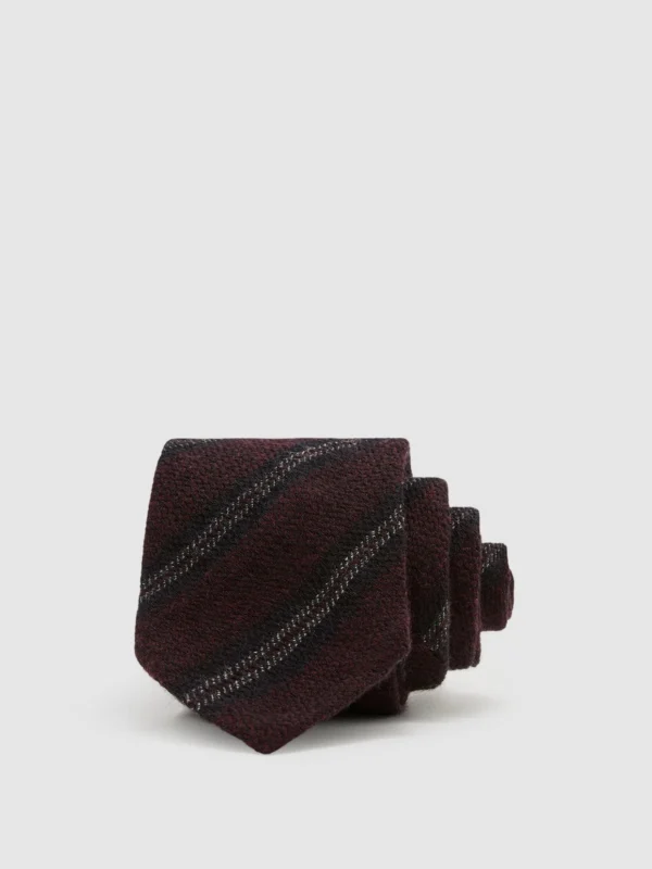 Reiss Burgundy Wool Double-stripe Unlined Tie,