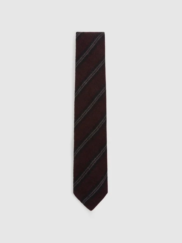 Reiss Burgundy Wool Double-stripe Unlined Tie,
