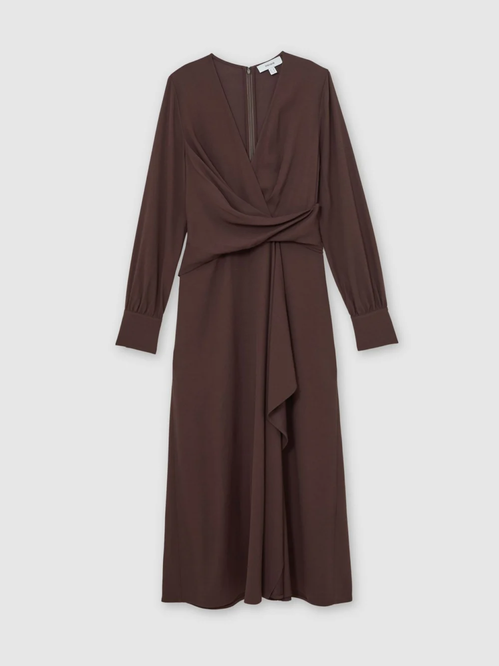 Reiss Burgundy Wrap-Front Draped Midi Dress, view 2