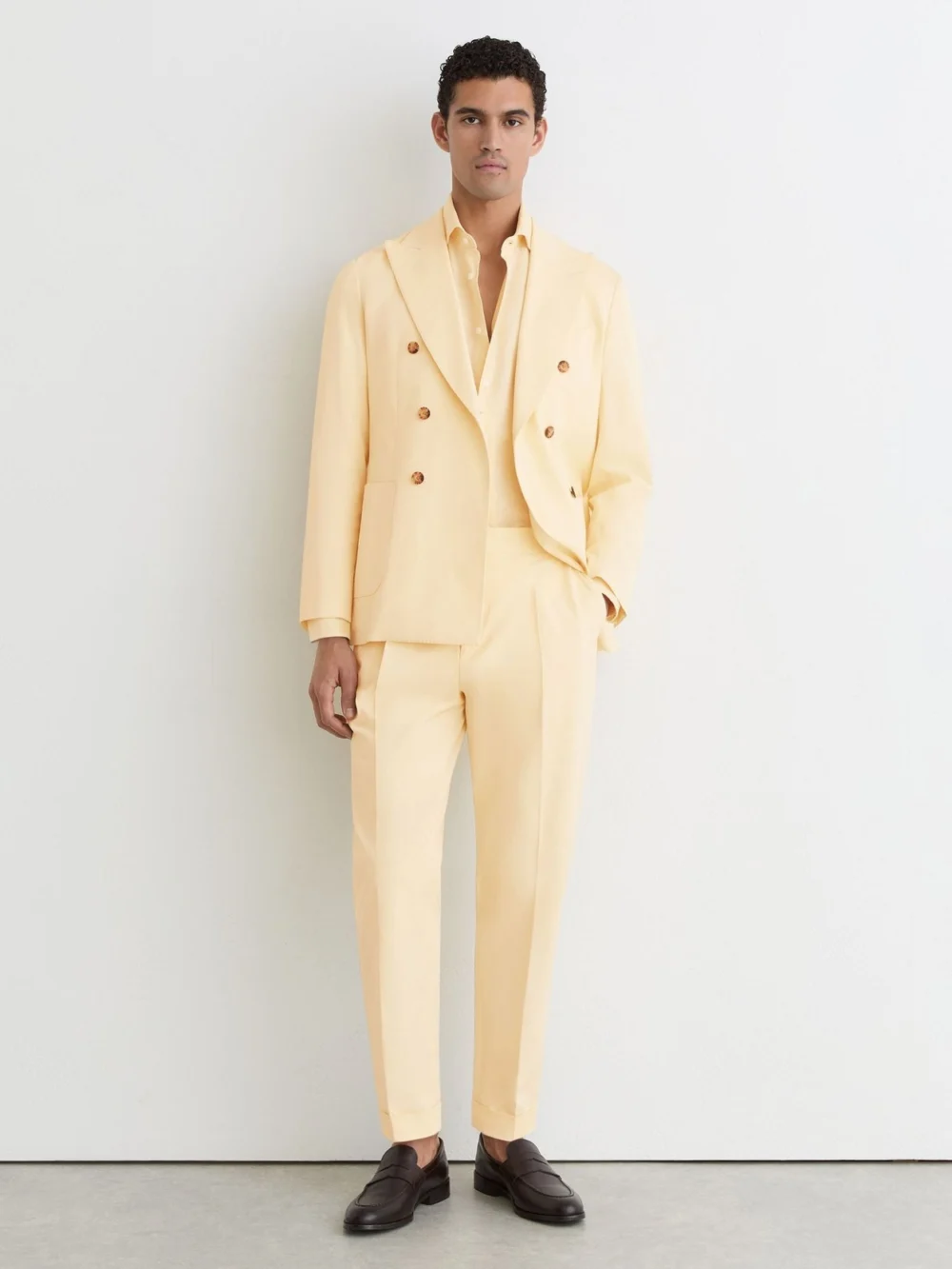 Reiss Buttermilk Yellow Cotton Classic-fit Cuffed Suit Trousers
