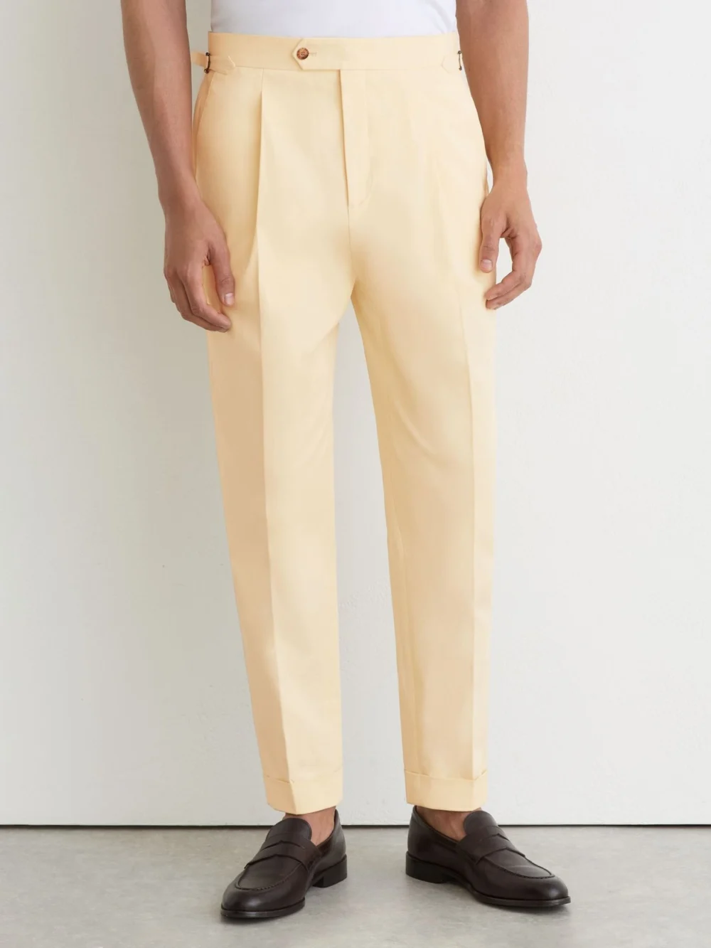 Reiss Buttermilk Yellow Cotton Classic-fit Cuffed Suit Trousers, view 3