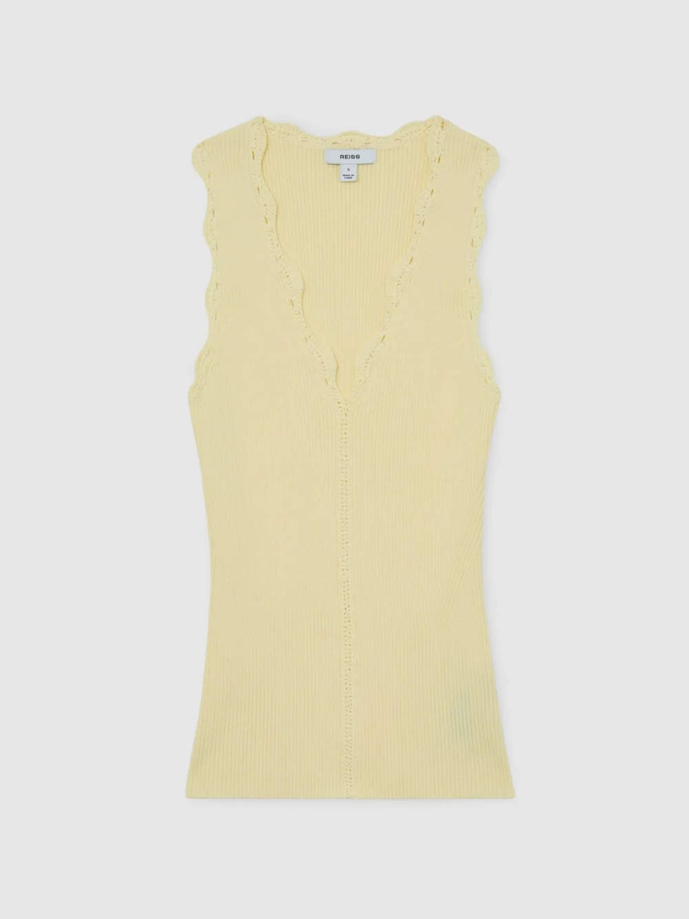 Reiss Buttermilk Yellow Scallop-trim Rib-knit Vest, view 2