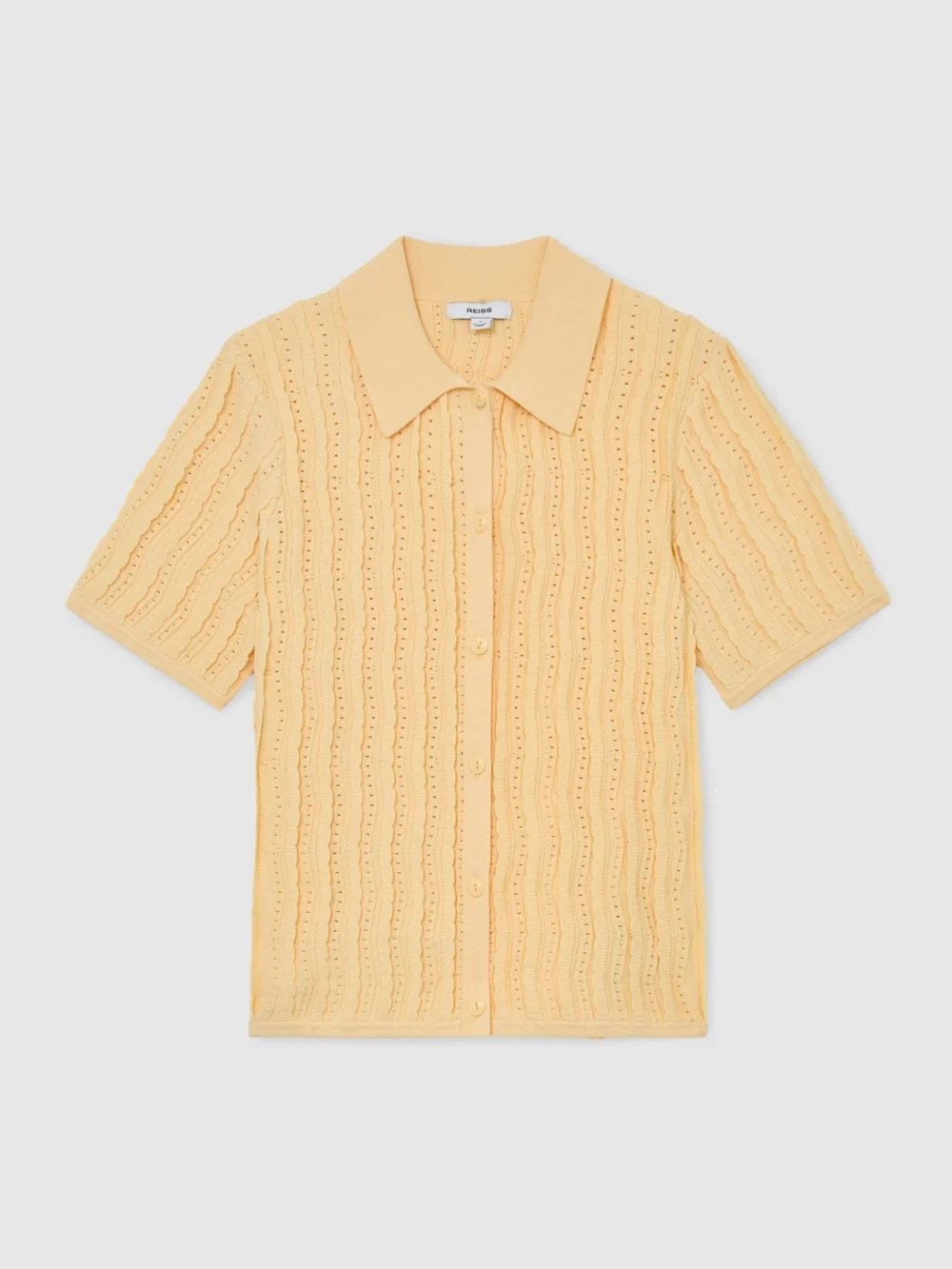 Reiss Buttermilk Yellow Stitch-detail Short-sleeve Knitted Shirt, view 2