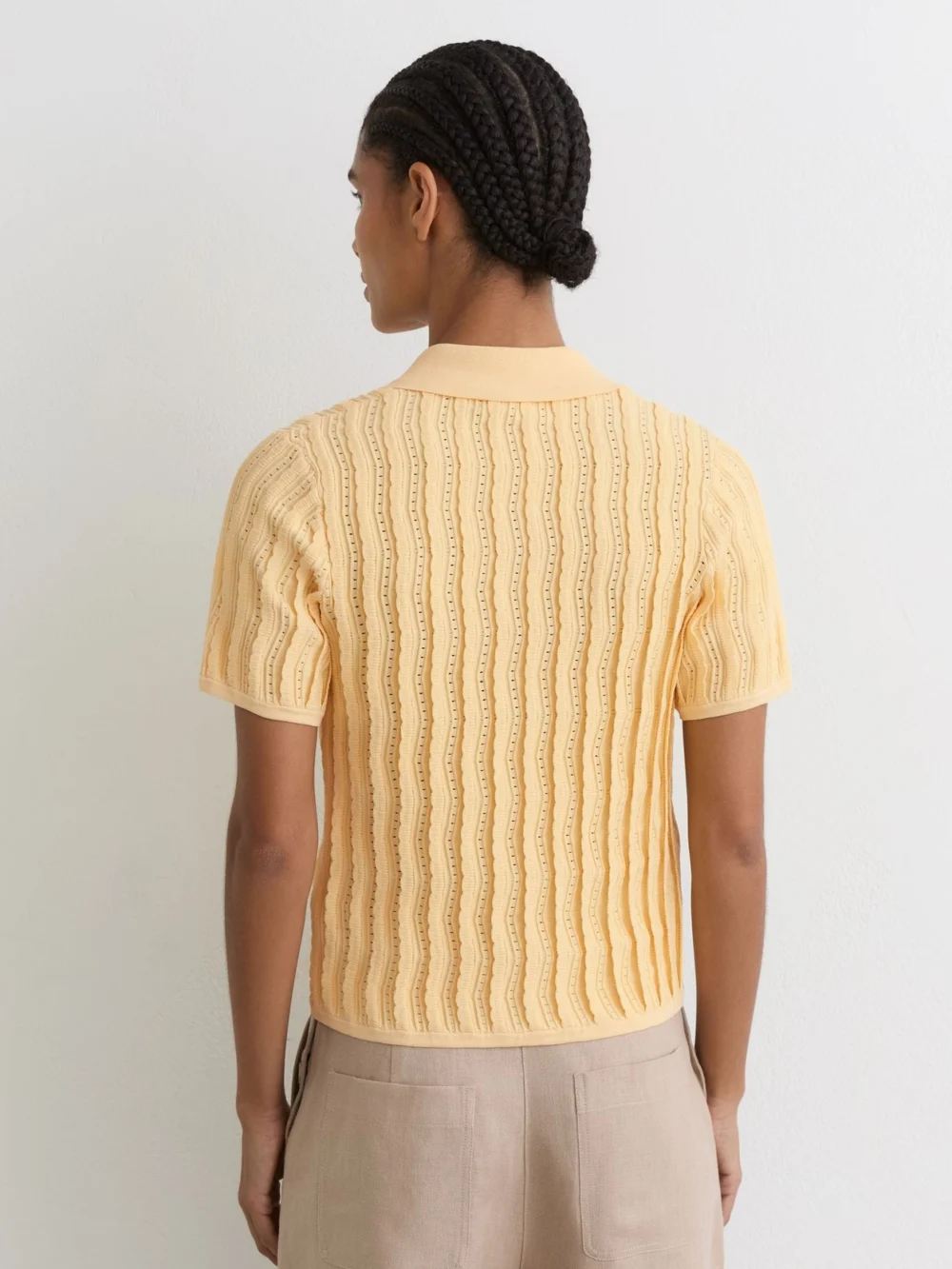 Reiss Buttermilk Yellow Stitch-detail Short-sleeve Knitted Shirt, view 4