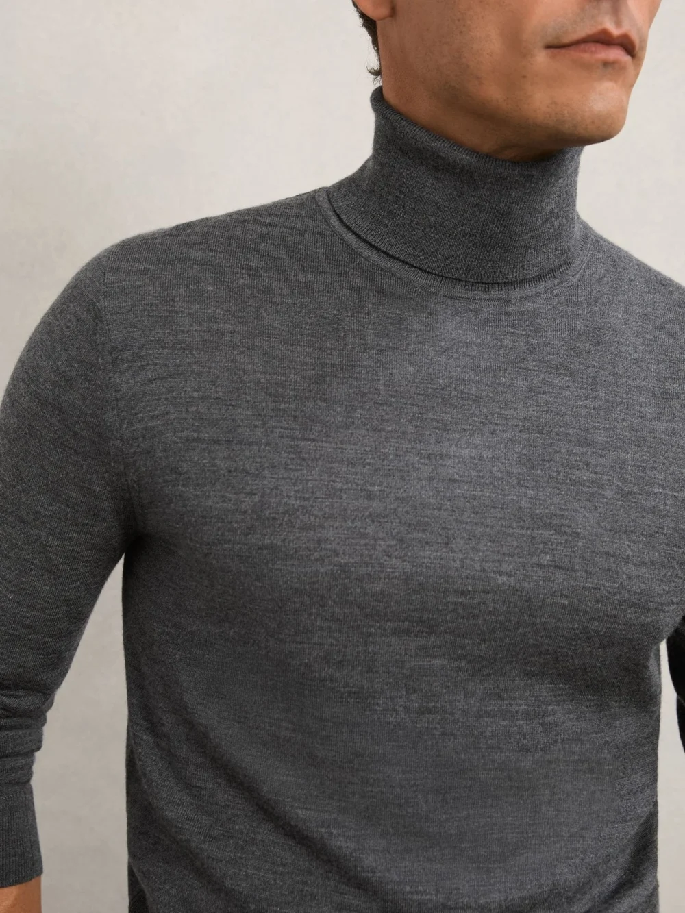 Reiss Caine Men's Dark Grey Wool Slim Fit Merino Roll Neck Jumper, view 4
