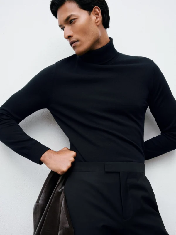 Reiss Caine Navy Merino Wool Roll-neck Jumper, M