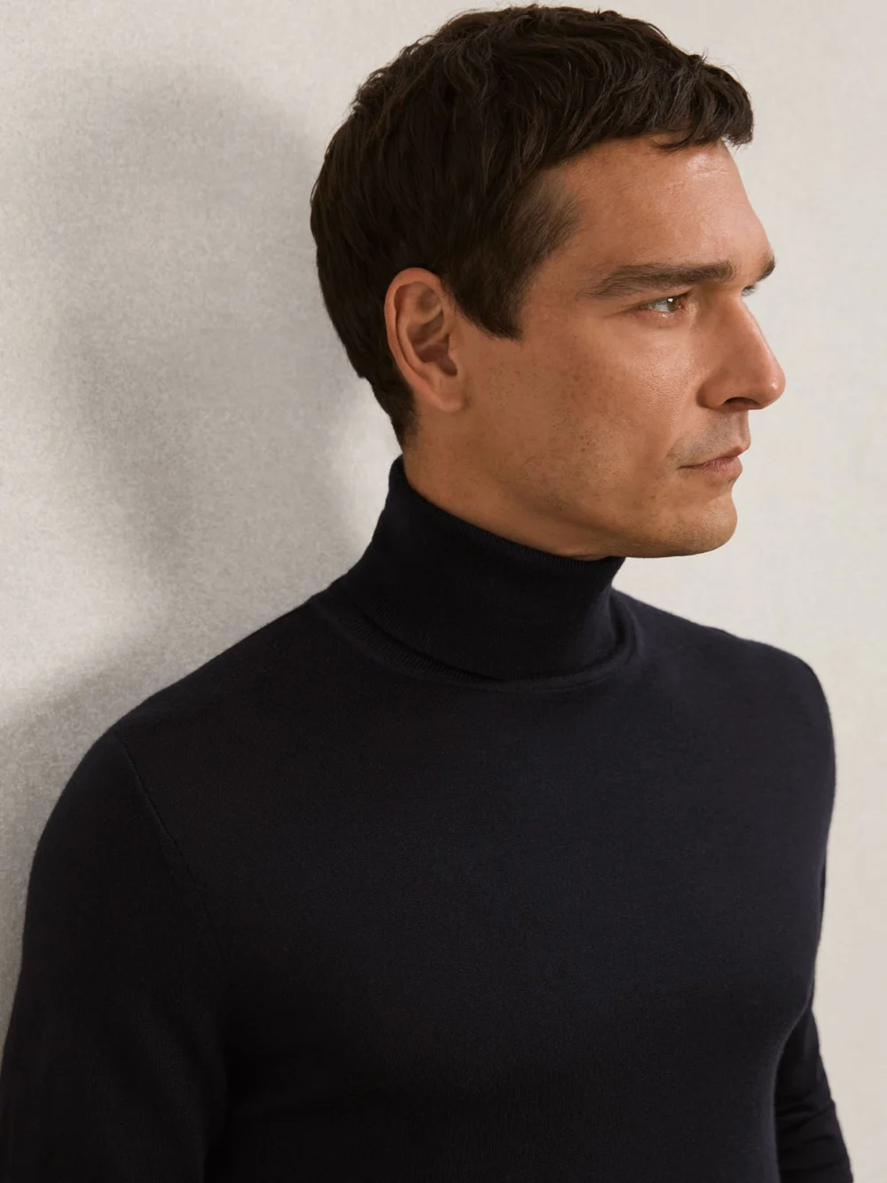 Reiss Caine Navy Merino Wool Roll-neck Jumper, M, view 4