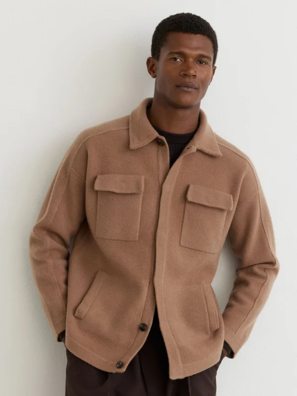 Reiss Camel Boiled Wool Twin-pocket Overshirt