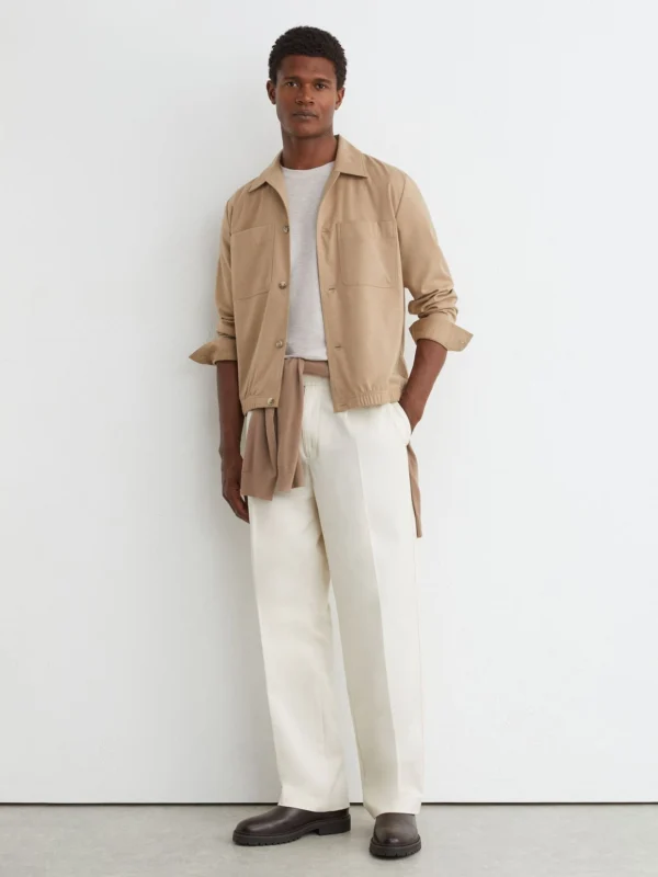Reiss Camel Brown Brushed Twin-pocket Overshirt with Wool