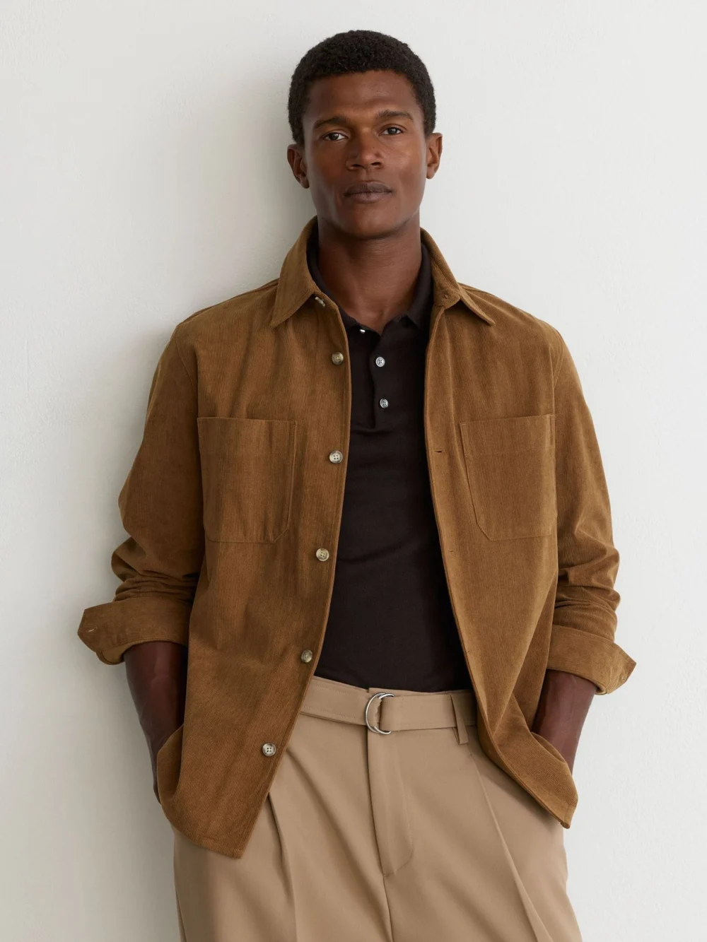 Reiss Camel Brown Corduroy Twin-pocket Overshirt