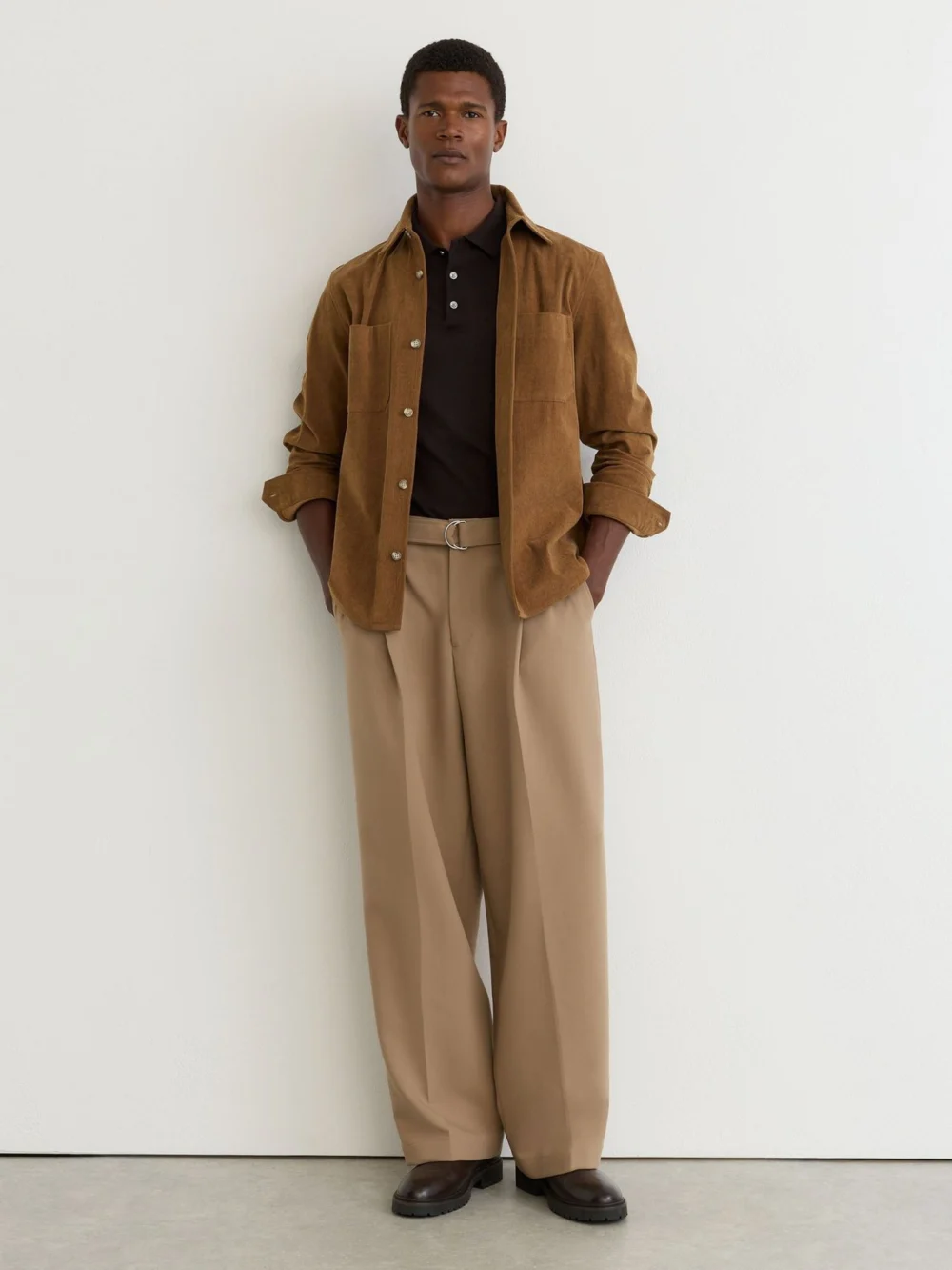 Reiss Camel Brown Corduroy Twin-pocket Overshirt, view 4