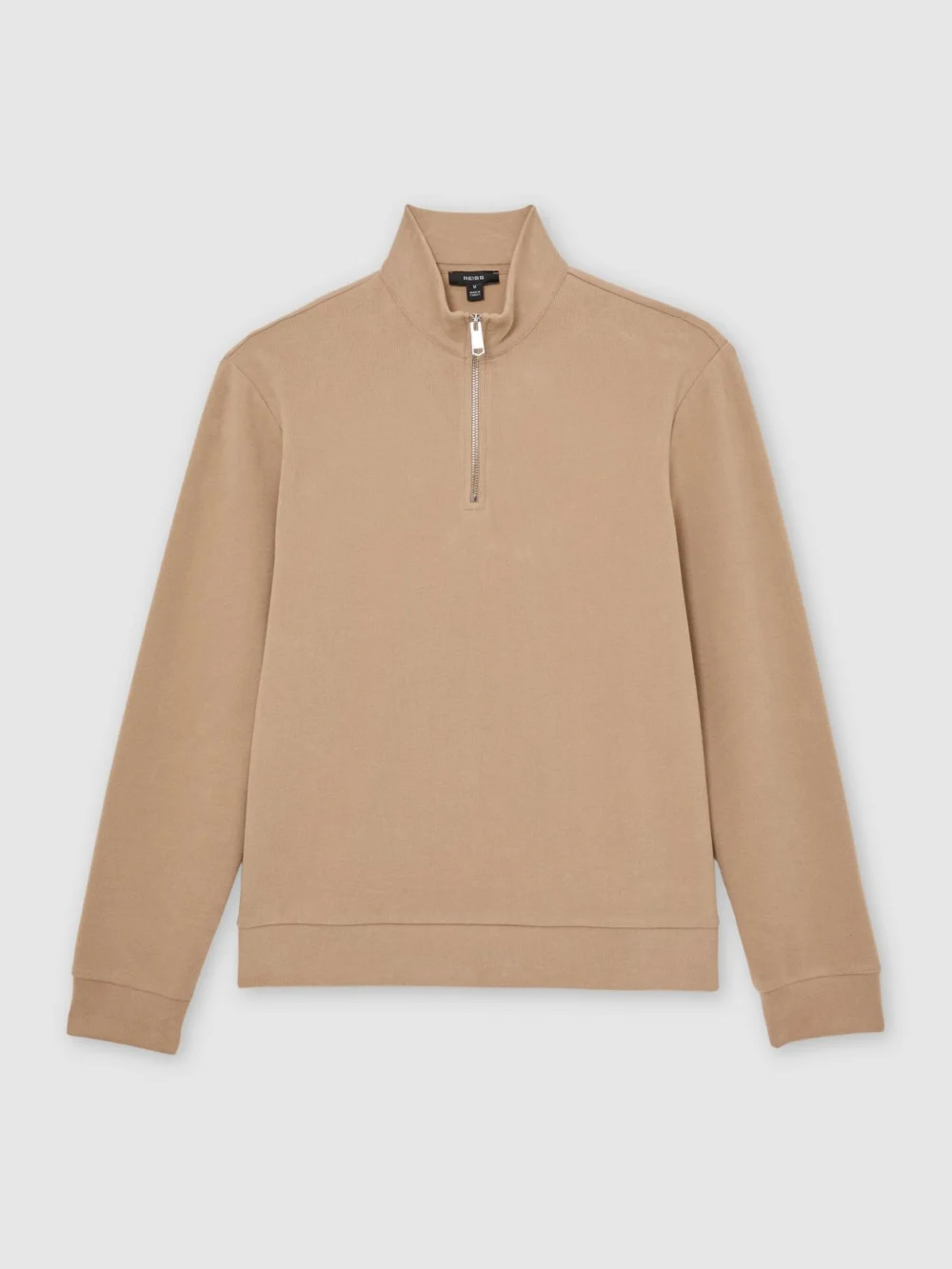 Reiss Camel Brown Cotton-blend Ribbed Half-zip Jumper, view 2